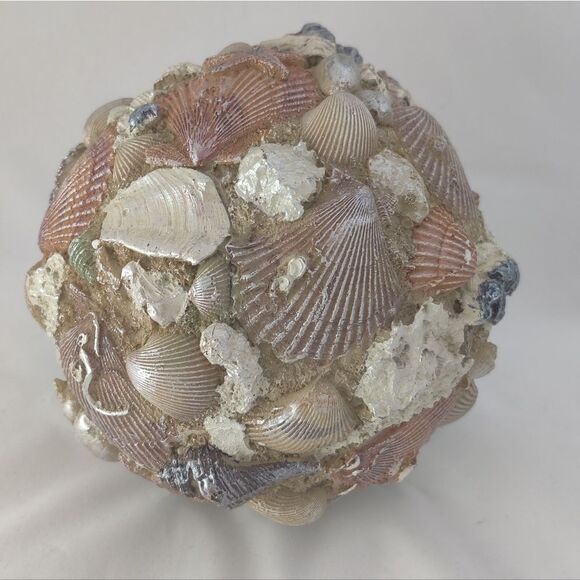 Seashell Ball Sphere Decor Hand Painted Ceramic Large ~6" Diameter - Picture 6 of 8